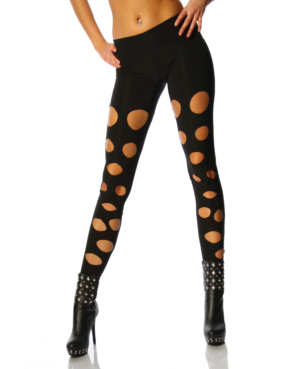 Leggings donna bucati sexy disco fashion nero-11727