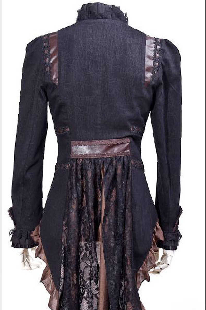 Cappotto donna Steampunk vintage style nero marrone-13054